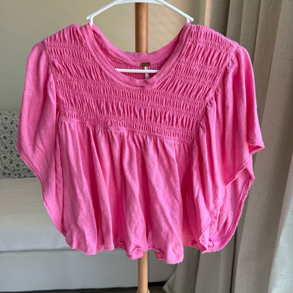 Free People Pink Smocked Blouse